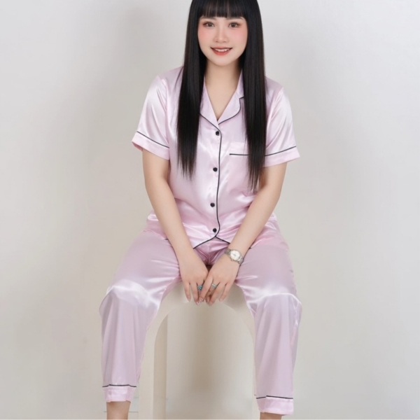 Pink-Luxury Satin Silk Sleepwear Set (2-Piece)