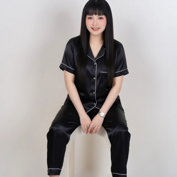 Black-Luxury Satin Silk Sleepwear Set (2-Piece)