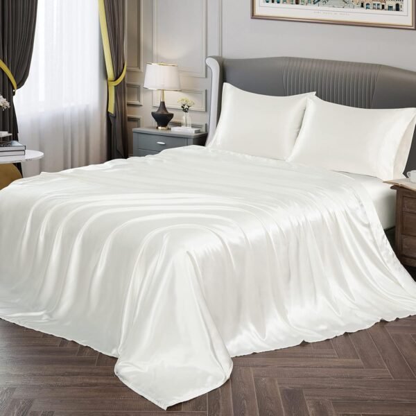 White Luxury Satin Silk Bed Sheet Set