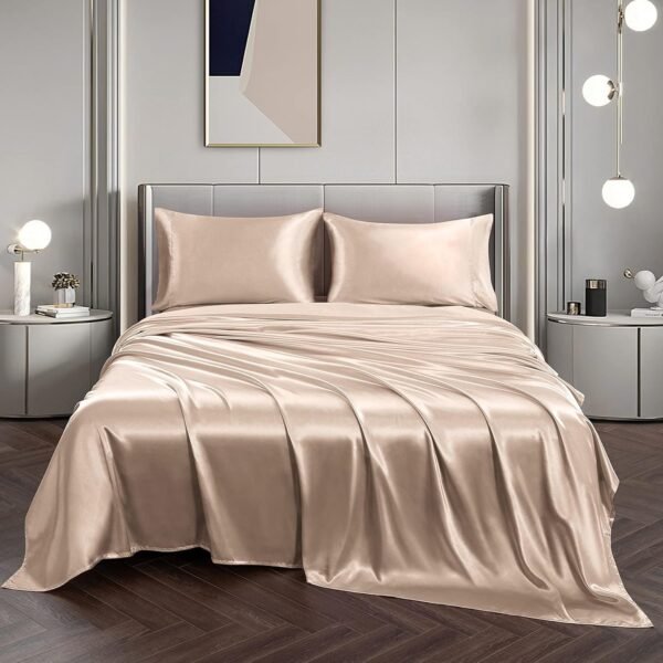 Sand beige Luxury Satin Silk Bed Sheet Set