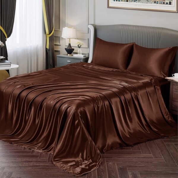 Chocolate Luxury Satin Silk Bed Sheet Set