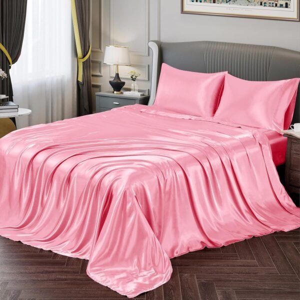 Pink Luxury Satin Silk Bed Sheet Set