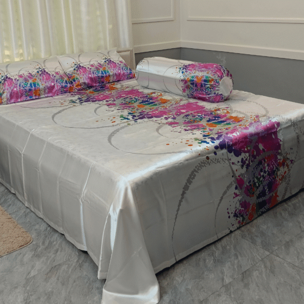 Premium Textile Printed Satin Silk Bed Sheet & Pillow Caver Set
